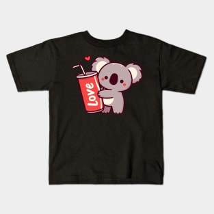 Cute koala holding a soda can and drinking a cola, koala bear art with a heart, koala lover Kids T-Shirt